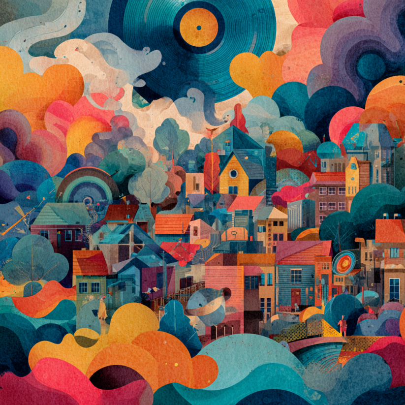 A colorful illustration that symbolizes community and music